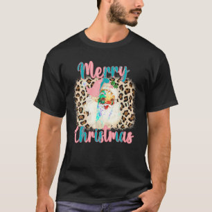Rosa Vintager Weihnachtsmann Frohe Weihnachtsleopa T-Shirt