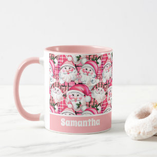 Rosa Vintager Weihnachtsmann Tartan Karierte Weihn Tasse