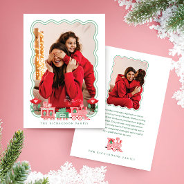 Rosa Vintager Zug Weihnachtsbaum Delivery Foto Feiertagskarte