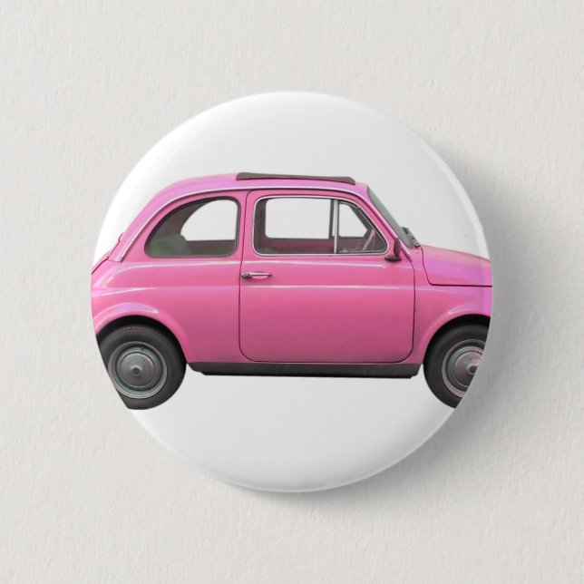 Rosa Vintages italienisches Auto Fiats 500 Button (Vorderseite)