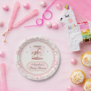 Rosa Vintages Karussell - Kinderdusche Nachtisch T Pappteller