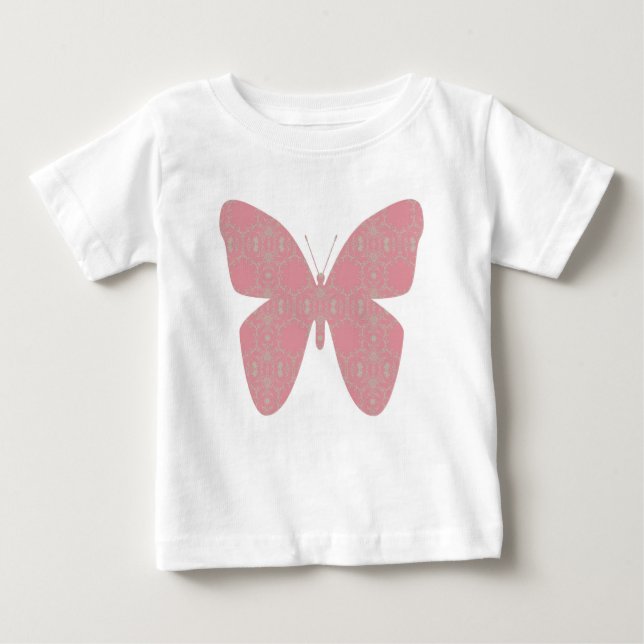 Rosa Vintages Schmetterlingskleid Baby T-shirt (Vorderseite)