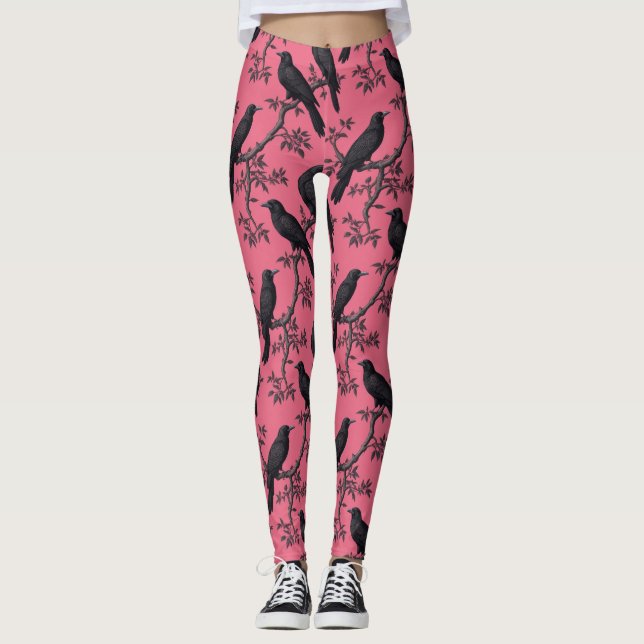 Rosa Vintages Vogelmuster Leggings (Vorderseite)