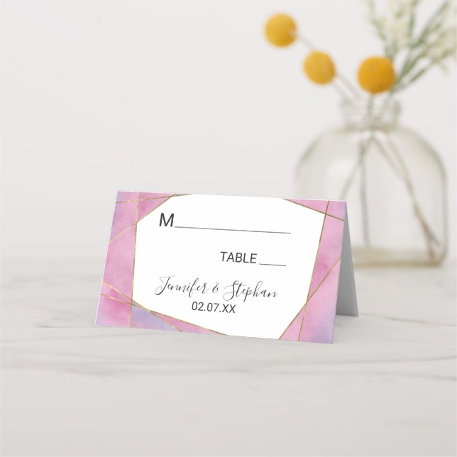 Rosa Violet Gold Wasserfarben Geo Platzkarten (Vorderseite)