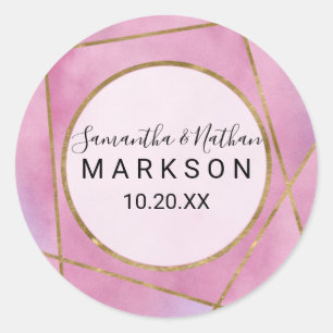 Rosa Violet Gold Wasserfarben Geo Wedding Stickers