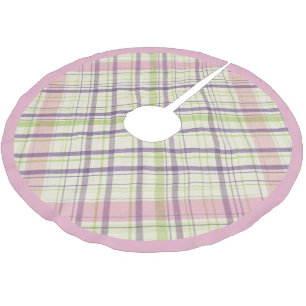Rosa Violet Lila Lime Green Kariertes Muster Polyester Weihnachtsbaumdecke