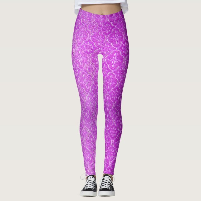 Rosa Violet Mosaik Kunst Leggings (Vorderseite)