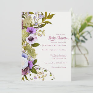 Rosa violette Blumen   Bloom Baby Shower Einladung