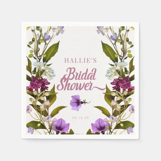 Rosa violette Blumen | Bloom Bridal Shower Serviette (Vorderseite)