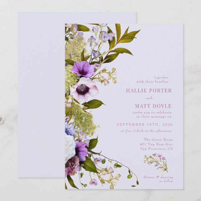 Rosa violette Blumen | Bloom Wedding Einladung (Vorne/Hinten)