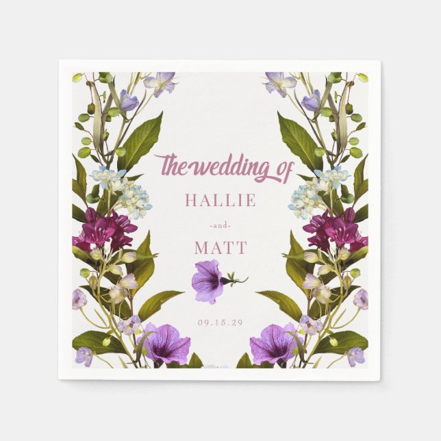 Rosa violette Blumen | Bloom Wedding Serviette (Vorderseite)