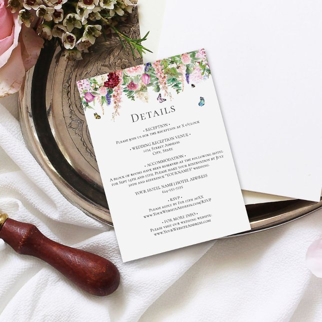 Rosa violette Blumen mit Schmetterlingen Begleitkarte (Von Creator hochgeladen)