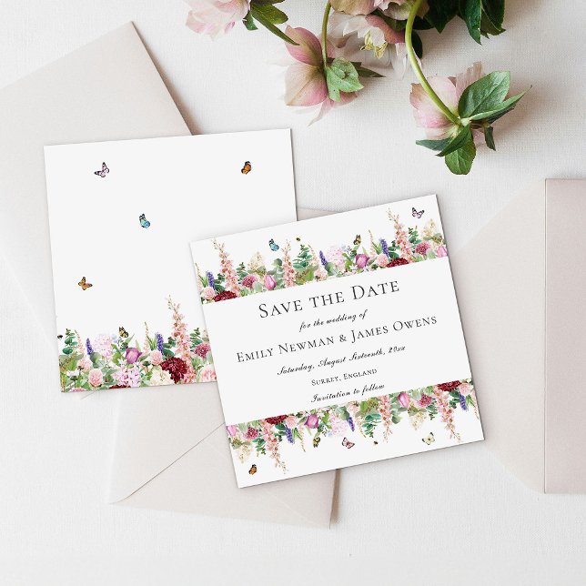 Rosa violette Blumen Schmetterlinge | SAVE THE DAT Save The Date (Von Creator hochgeladen)