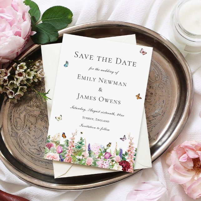Rosa violette Blumen und Schmetterlinge Save the D Date (Von Creator hochgeladen)
