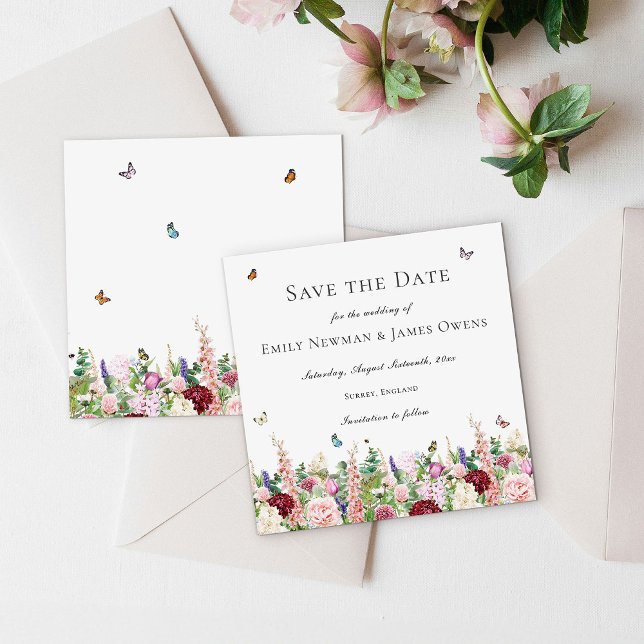 Rosa violette Blumen und Schmetterlinge Save the D Date (Von Creator hochgeladen)