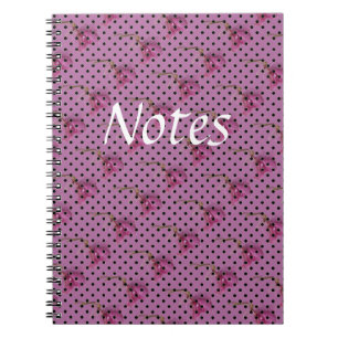 Rosa violette Blumen und schwarze Polka-Punkte Notizblock