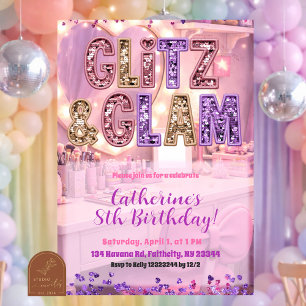 Rosa violette Glitz- und Glam-Makeup-Party-Einladu Einladung