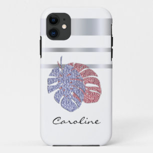 Rosa violette Glitzer glänzen Monstera tropische B Case-Mate iPhone Hülle