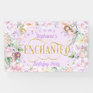 Rosa-violette Märchenblumen zum Thema Geburtstag Banner