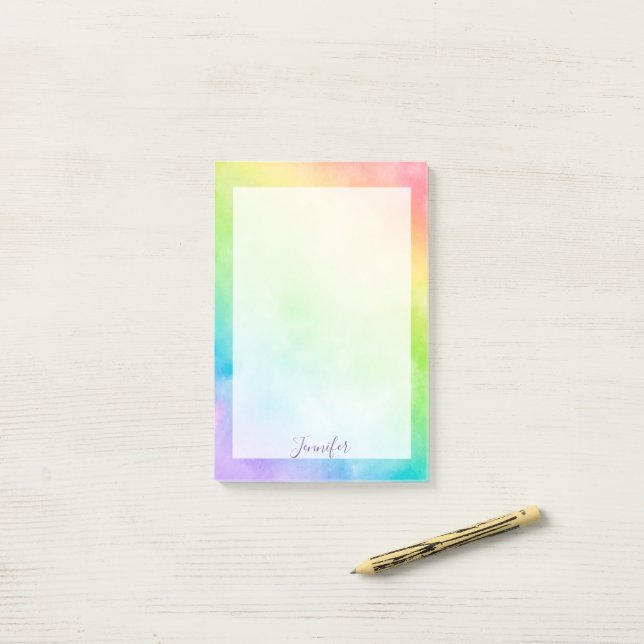 Rosa violette Regenbogenfarbe Post-it Klebezettel (Auf Schreibtisch)