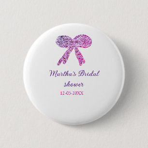 Rosa violette Schleife Glitter Brautparty Name Button