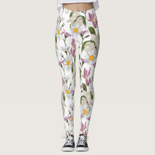 Rosa violette tropische Margerite und Lilien Wildb Leggings