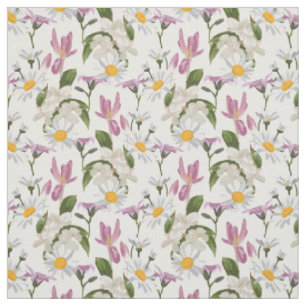 Rosa violette tropische Margerite und Lilien Wildb Stoff