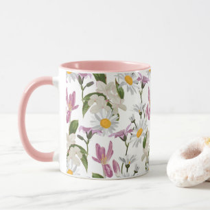 Rosa violette tropische Margerite und wilde Lilien Tasse