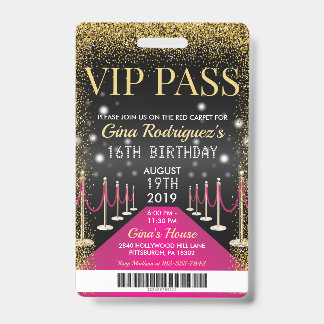 Rosa VIP-Pass Hollywood Red Carpet Geburtstag Ausweis