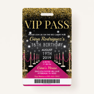 Rosa VIP-Pass Hollywood Red Carpet Geburtstag Ausweis