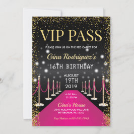 Rosa VIP-Pass Hollywood Red Carpet Geburtstag Einladung
