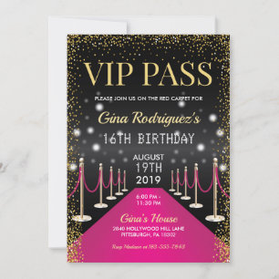Rosa VIP-Pass Hollywood Red Carpet Geburtstag Einladung
