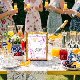Rosa Vogel elegantes Mimosa-Bar-Schild Einladung