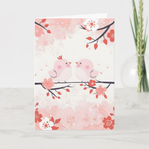 Rosa Vögel Sakura Frühling Einladung
