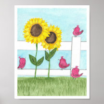 Rosa Vögel & Sonnenblumen