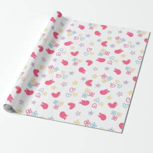 Rosa Vögel und Liebe Herz Geschenkpapier