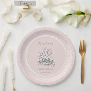 Rosa Vogelnest-Baby-Party Pappteller