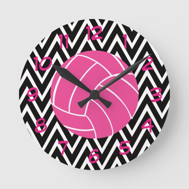 Rosa Volleyball-Zickzack Zickzack-Muster-Wand-Uhr Runde Wanduhr (Vorderseite)