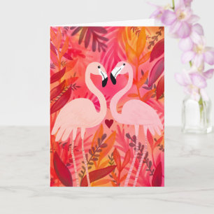 Rosa vor Freude Flamingos Valentinstag Whimsical L Karte