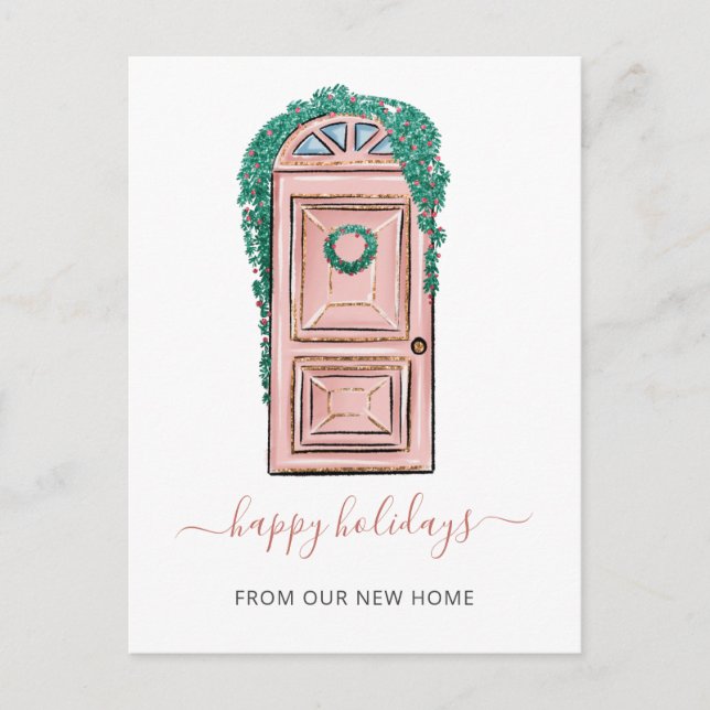 Rosa Vordertür Weve bewegter Urlaub Postkarte (Vorderseite)