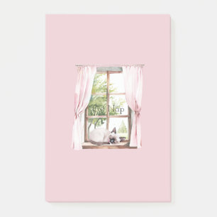 Rosa Vorhänge Katze Schlummer Fenster Post-it Klebezettel