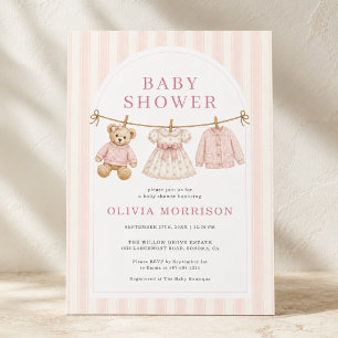 Rosa Vornehme Teddybär-Wäscheleine Baby Shower-Ein Einladung