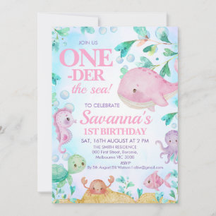 Rosa Wal Eins der Meereskreaturen 1. Geburtstag Einladung