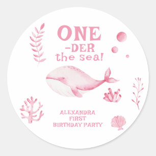 Rosa Wal unter dem Meer 1. Geburtstag Runder Aufkleber