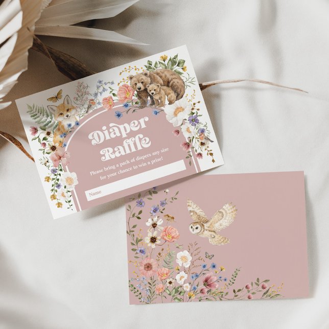 Rosa Wald-Wildblumen-Windeln-Raffle Baby Begleitkarte (Von Creator hochgeladen)