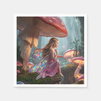 Rosa Waldfee unter Pilz-Party-Servietten Serviette