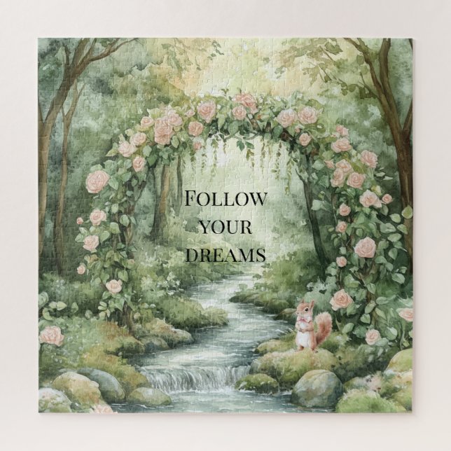 Rosa Waldhörnchen mit Blumenmuster Puzzle (Vertikal)