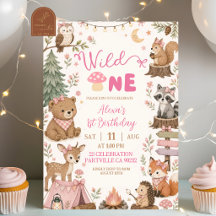 Rosa Waldtiere Wild One Mädchen Geburtstag