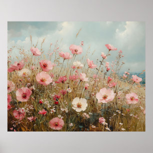 Rosa Wangen Wildblumen Landschaftsmalerei Poster