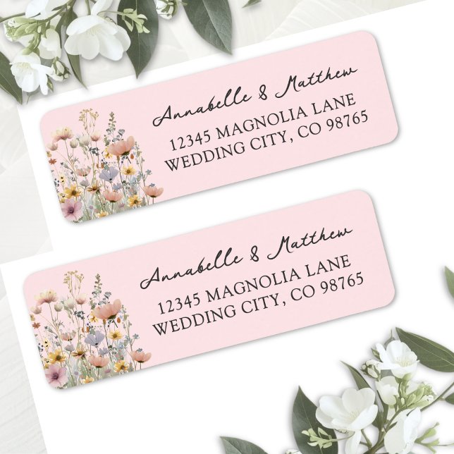 Rosa Wangenfärbung Wildblumen Blumen Rücksendeadre (Blush Pink Wildflower Floral Return Address Label )